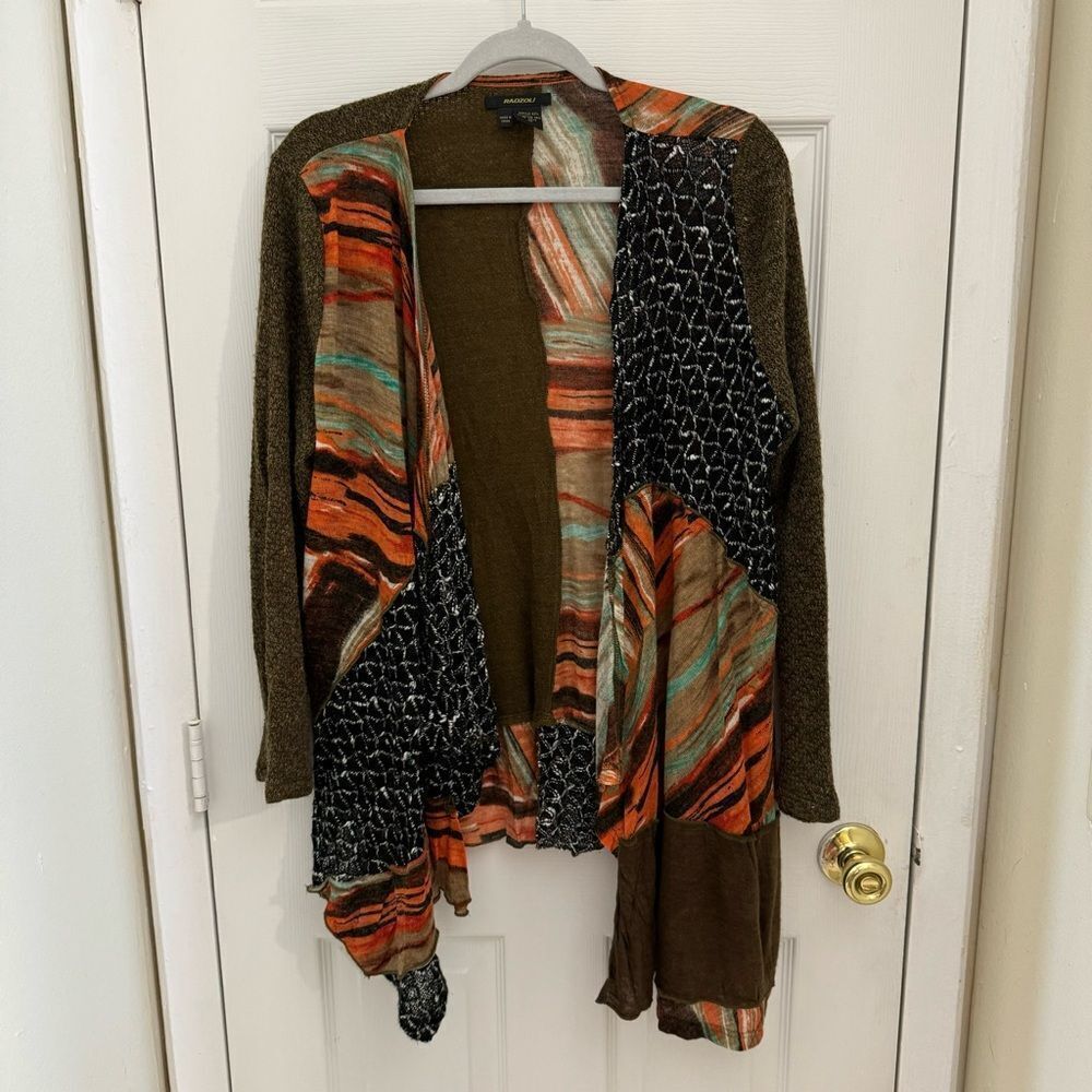 Radzoli Art to Wear Textured Cardigan Sz Medium Open Front Asymmetric Hem Artsy